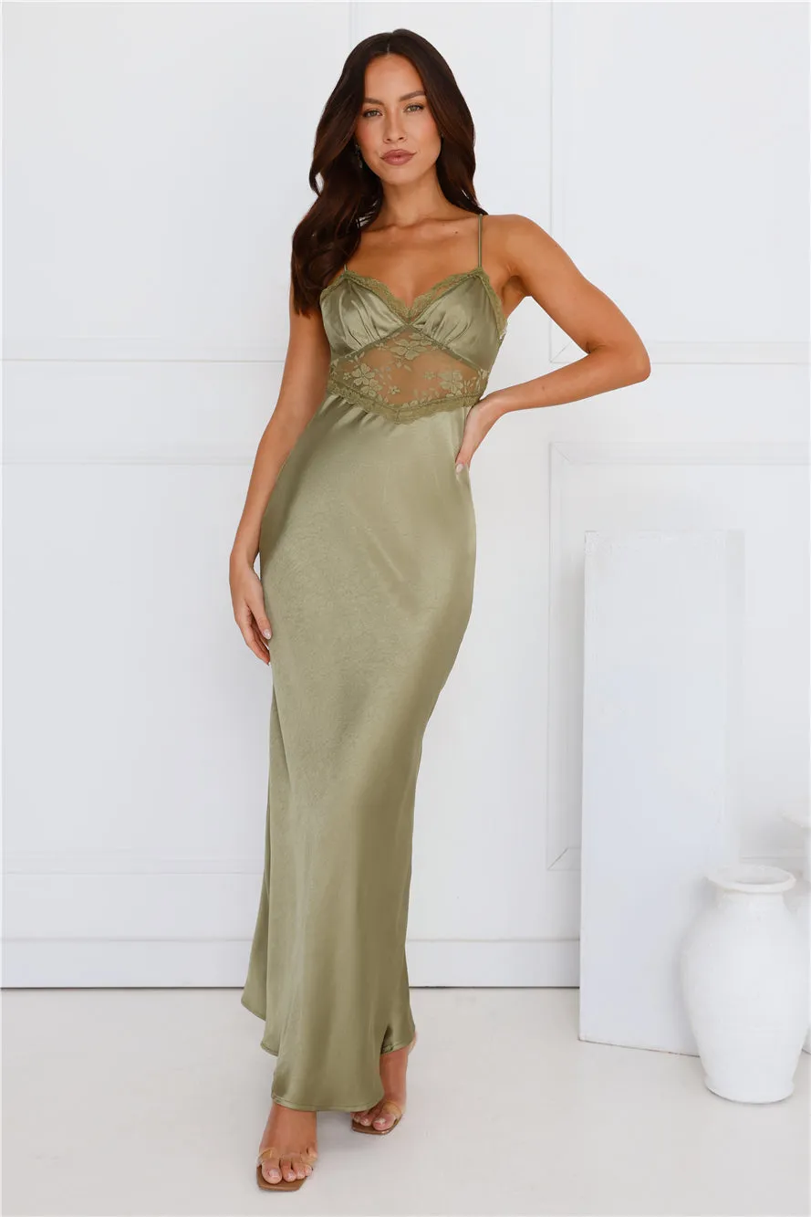 Luxe Slip Satin Maxi Dress Olive sold by Hello Molly