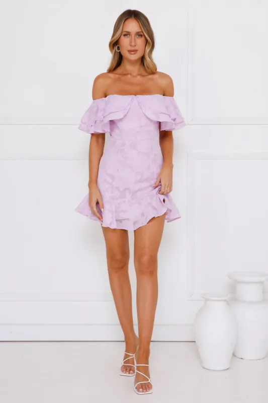 Lovely Lines Off Shoulder Mini Dress Lilac sold by Hello Molly
