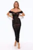 Power Moves Off Shoulder Mesh Maxi Dress Black sold by Hello Molly