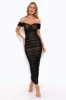 Power Moves Off Shoulder Mesh Maxi Dress Black sold by Hello Molly