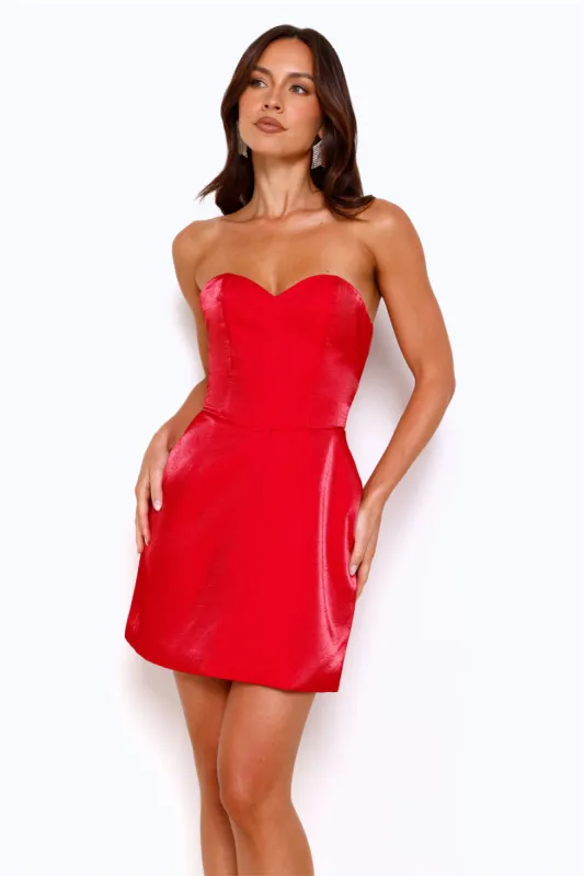 Blazing Beauty Strapless Satin Mini Dress Red sold by Hello Molly