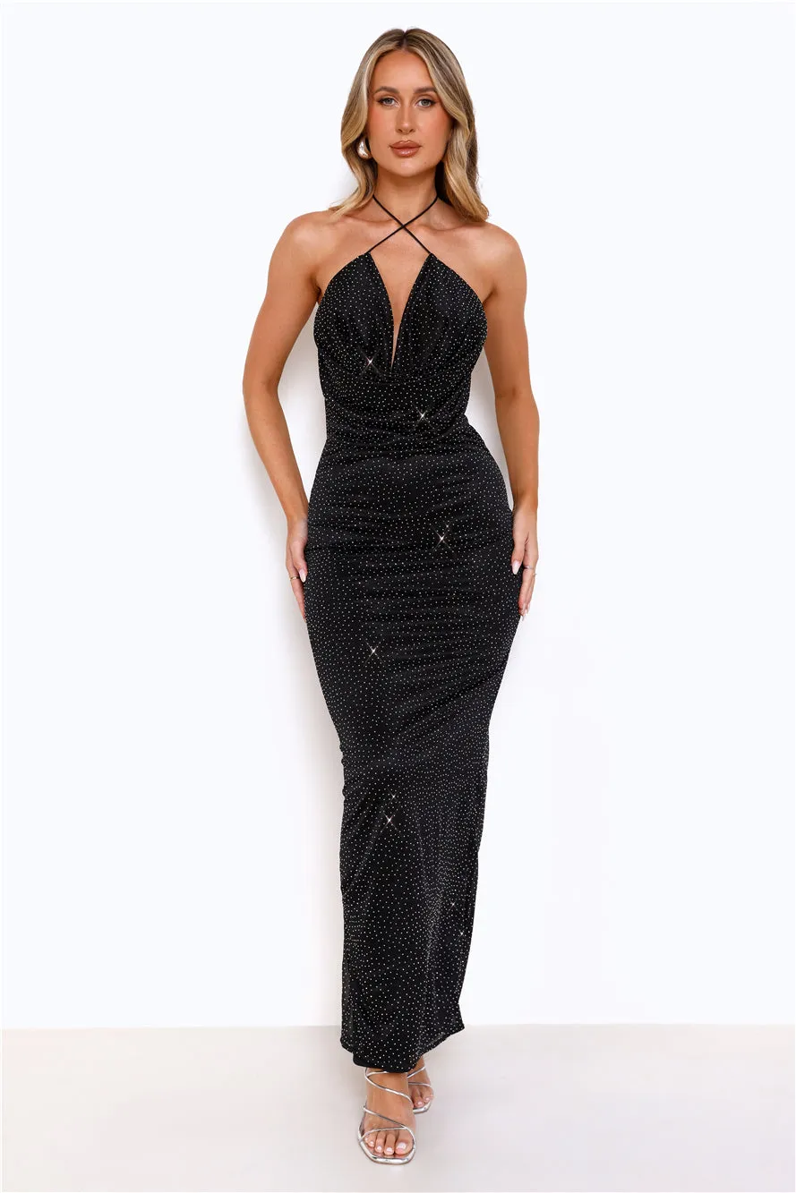 Sparkling Love Frequency Halter Maxi Dress Black sold by Hello Molly