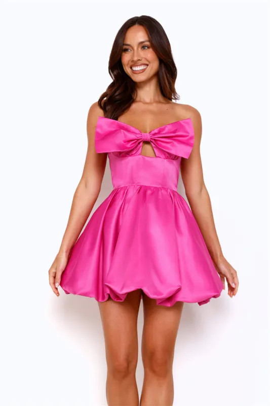 Dazzling Diva Strapless Satin Bubble Mini Dress Pink sold by Hello Molly