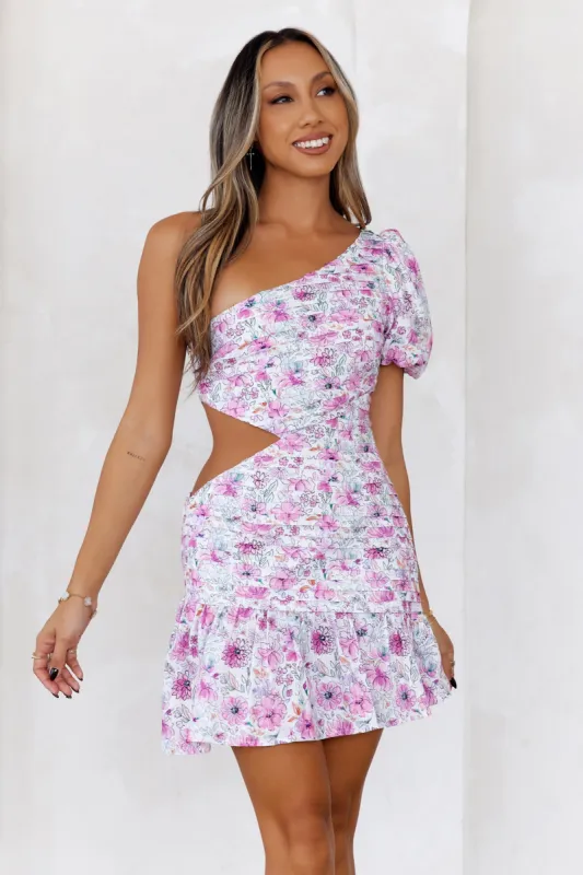 Glistens With Confidence One Shoulder Mini Dress Pink sold by Hello Molly