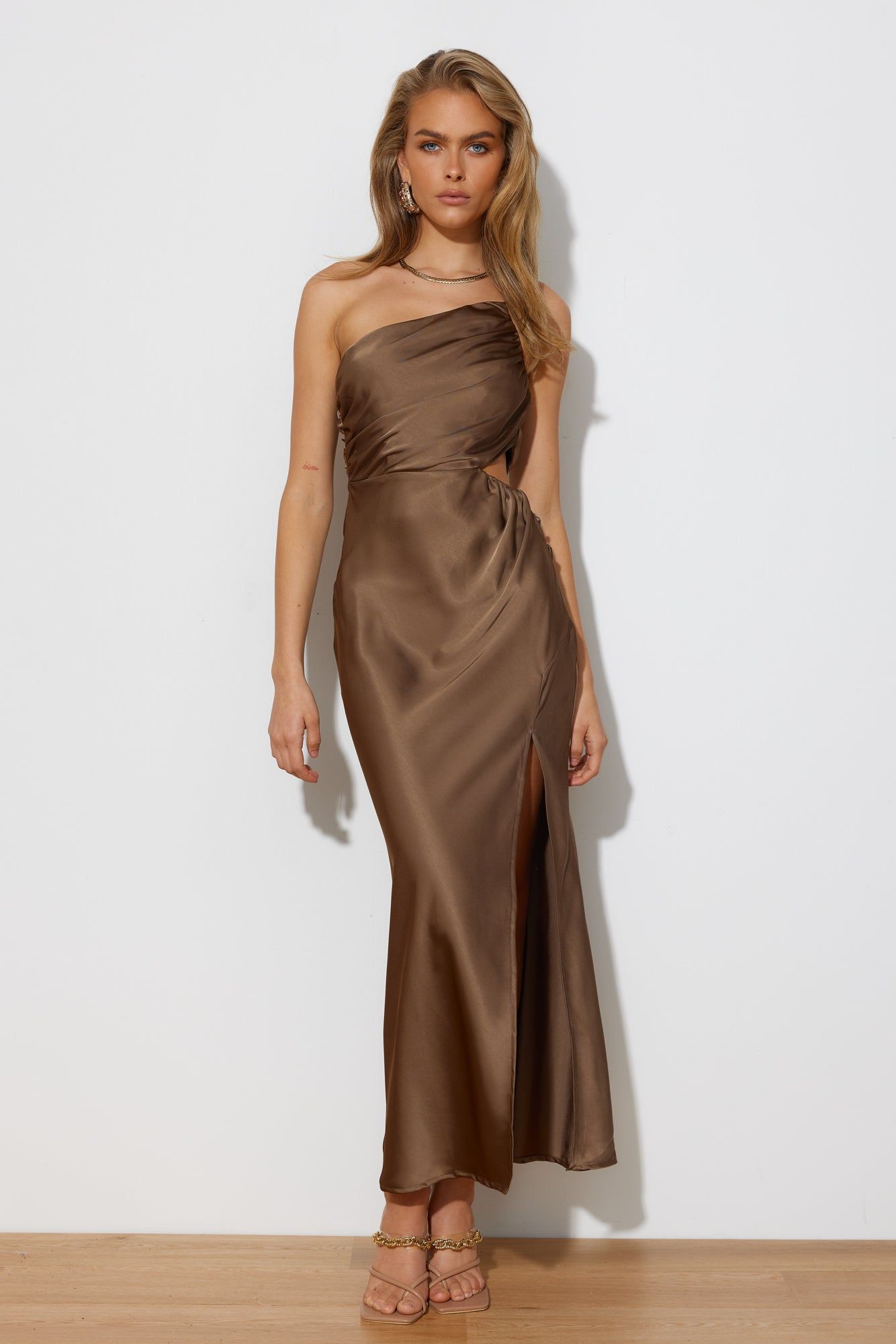 Best Dressed Guest Satin Maxi Dress Brown sold by Hello Molly product image thumbnail 4