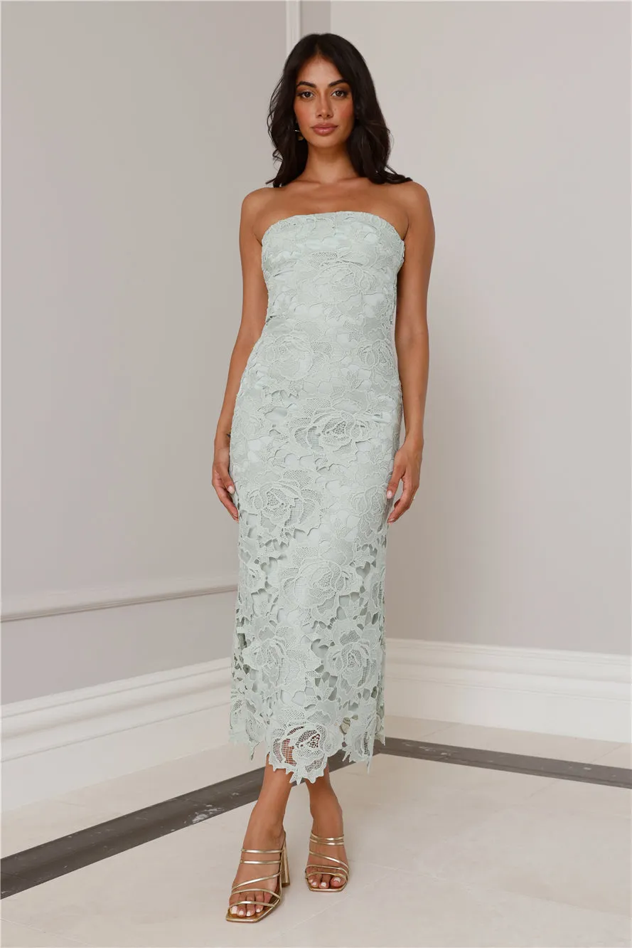 Timeless Classic Strapless Lace Maxi Dress Sage sold by Hello Molly