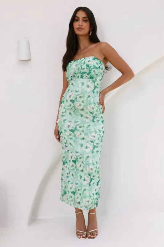 You Plus Me Strapless Mesh Maxi Dress Green sold by Hello Molly