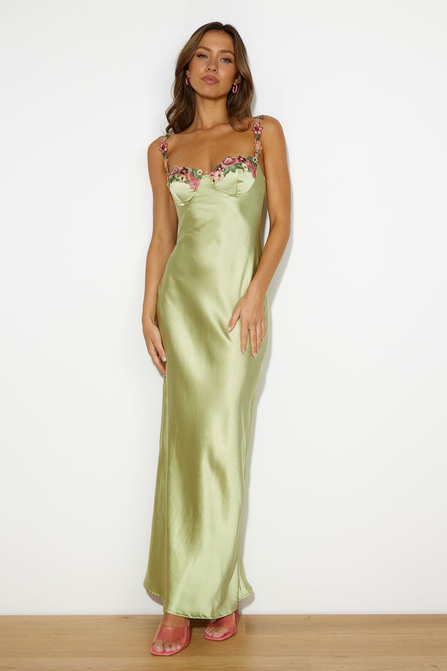 Flower Chains Satin Maxi Dress Green sold by Hello Molly product image thumbnail 4