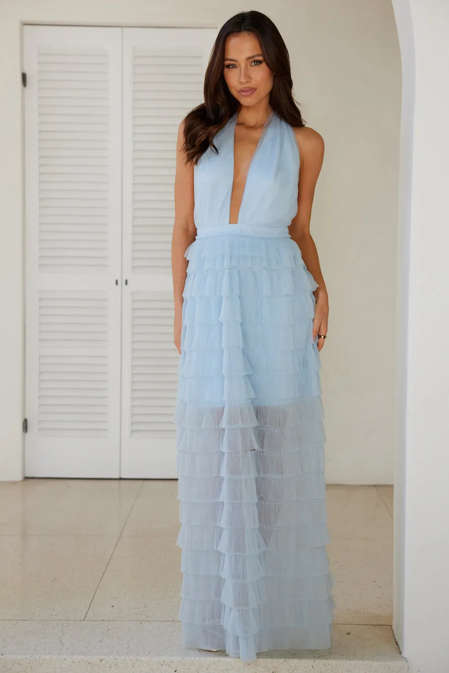 Unparalleled Magnificence Halter Mesh Maxi Dress Blue sold by Hello Molly