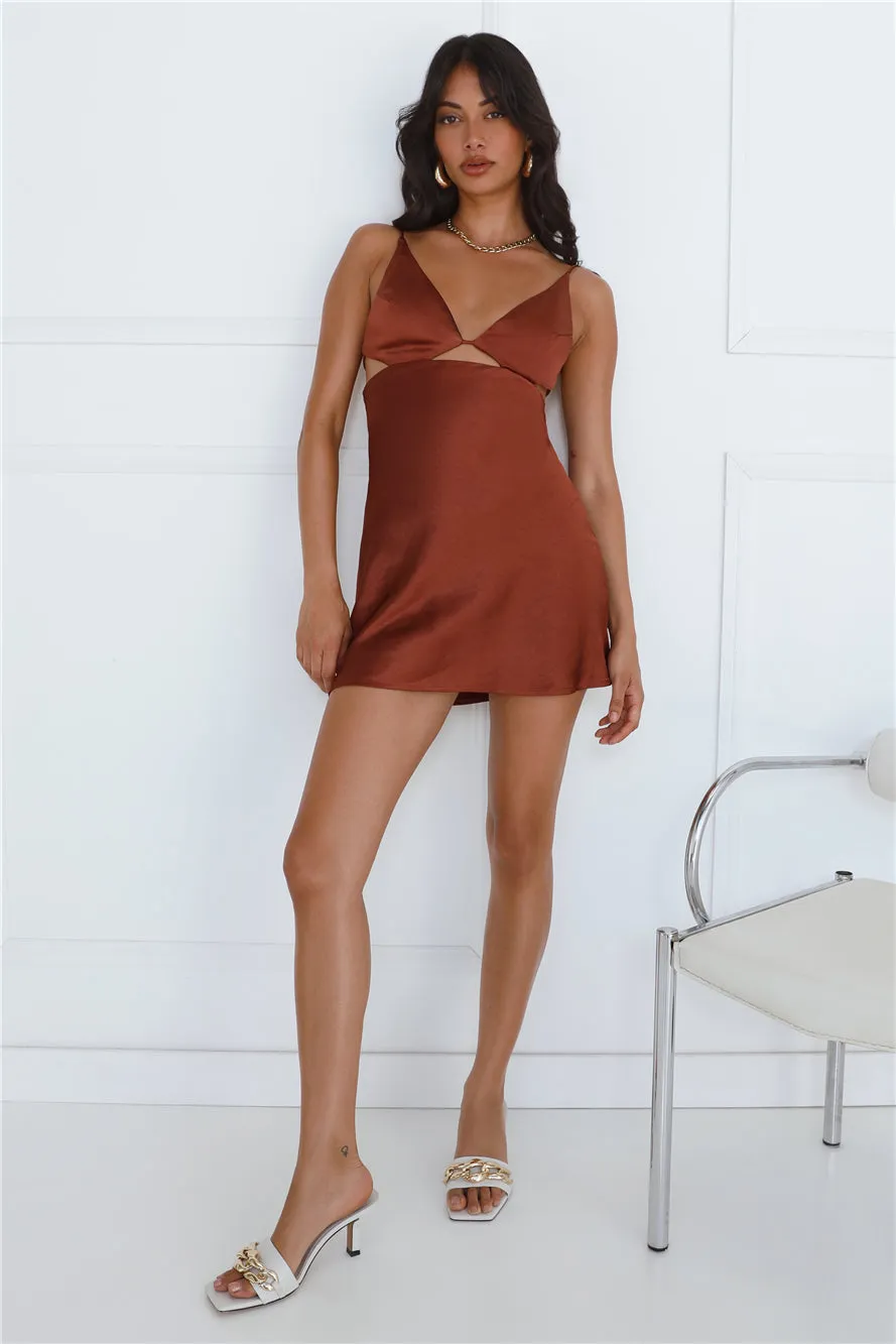 Silky Delight Satin Mini Dress Rust sold by Hello Molly