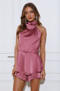 Going On Dates Satin Romper Rose Pink sold by Hello Molly