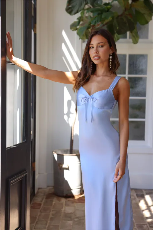 HELLO MOLLY Unknown Beauty Satin Midi Dress Blue sold by Hello Molly