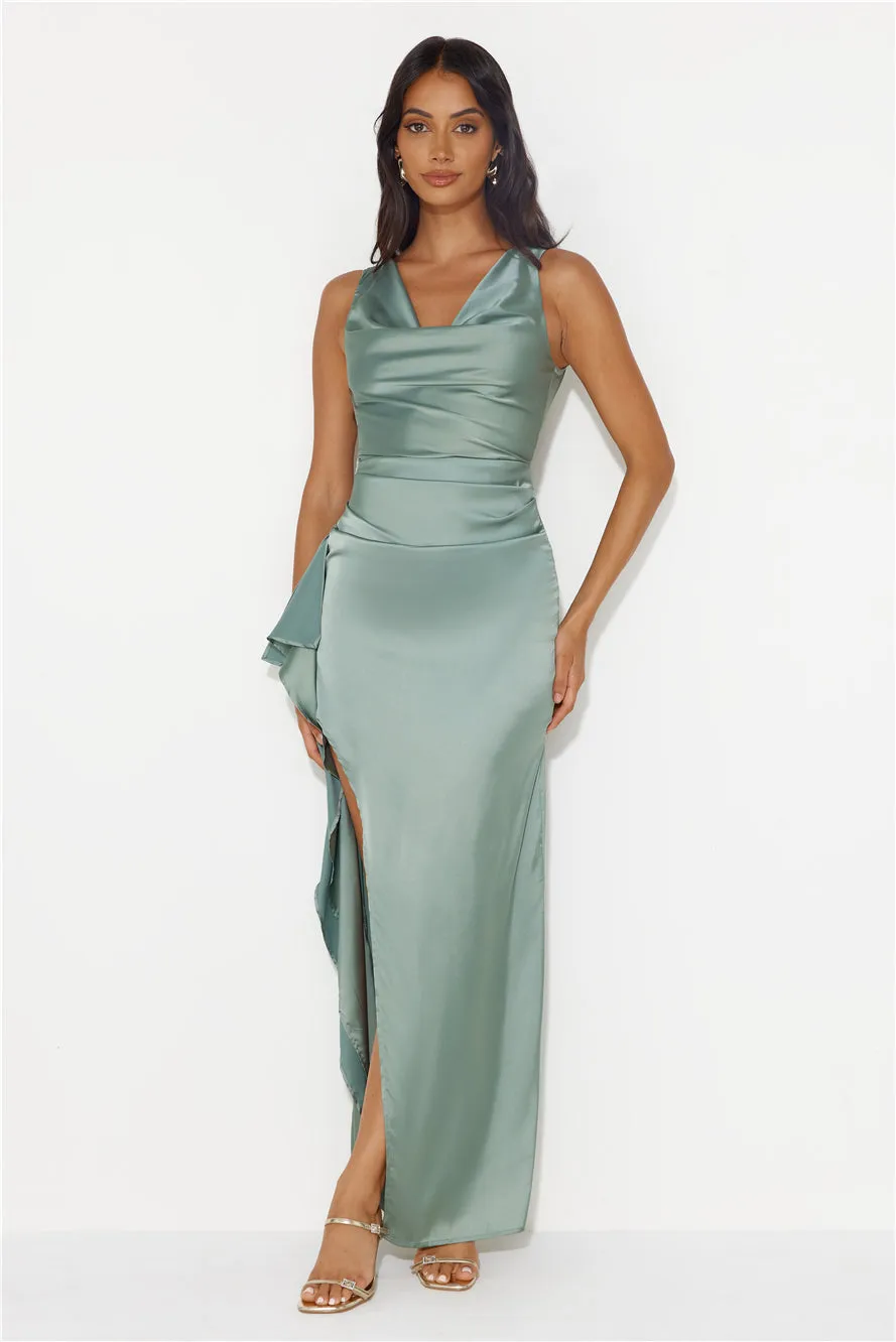 Stars Of Luxury Satin Maxi Dress Sage sold by Hello Molly product image thumbnail 3
