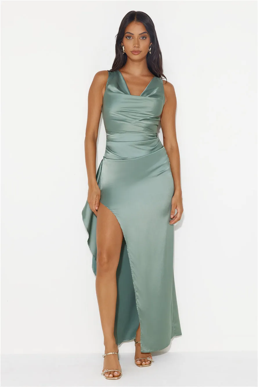 Stars Of Luxury Satin Maxi Dress Sage sold by Hello Molly