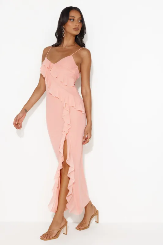 Flaunt It Girl Frill Mesh Maxi Dress Pink sold by Hello Molly