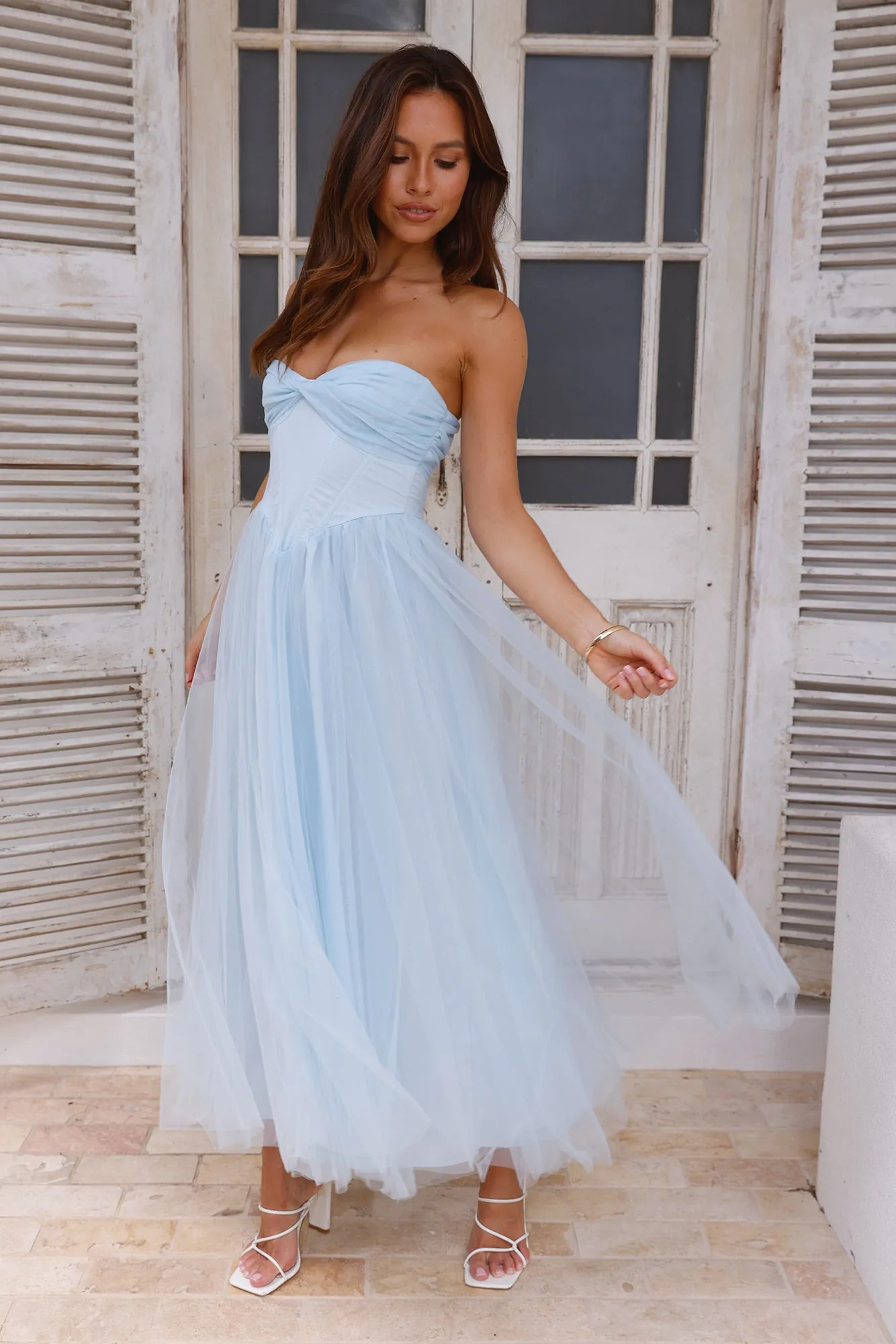 Worthy Of Diamonds Strapless Tulle Midi Dress Blue sold by Hello Molly product image thumbnail 2