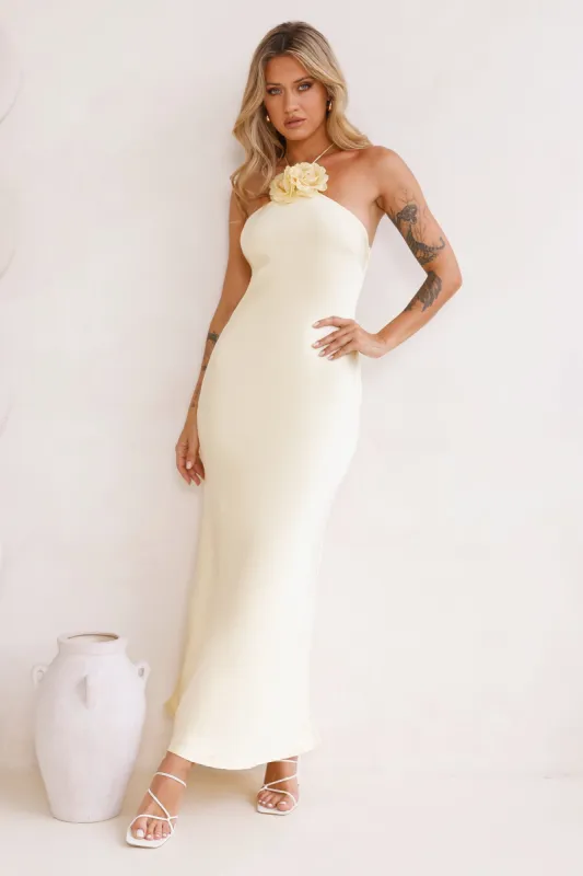 Admired By All Satin Halter Maxi Dress Yellow sold by Hello Molly