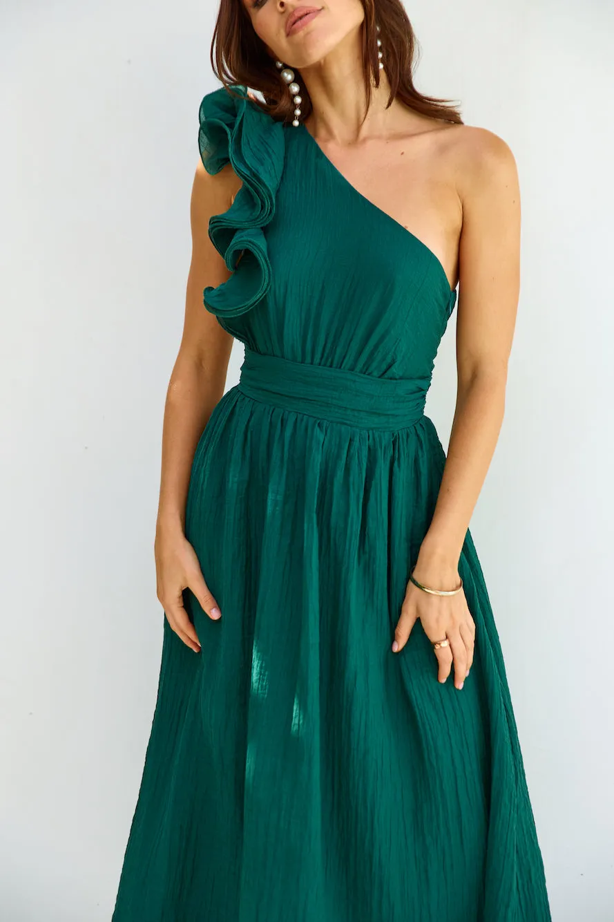 Find Out One Shoulder Midi Dress Emerald sold by Hello Molly product image thumbnail 2