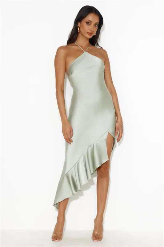 Twilight Setting Satin Midi Dress Sage sold by Hello Molly