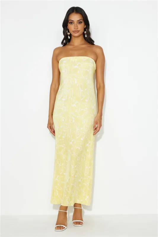 Sharp Style Strapless Plisse Maxi Dress Yellow sold by Hello Molly