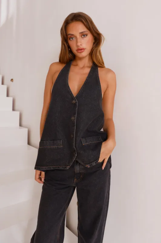 LIONESS Hills Halter Top Charcoal sold by Hello Molly