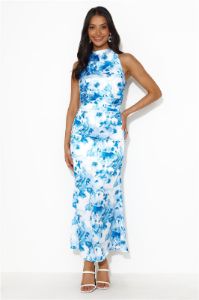 Beauty Of Fiji Satin Maxi Dress Blue sold by Hello Molly