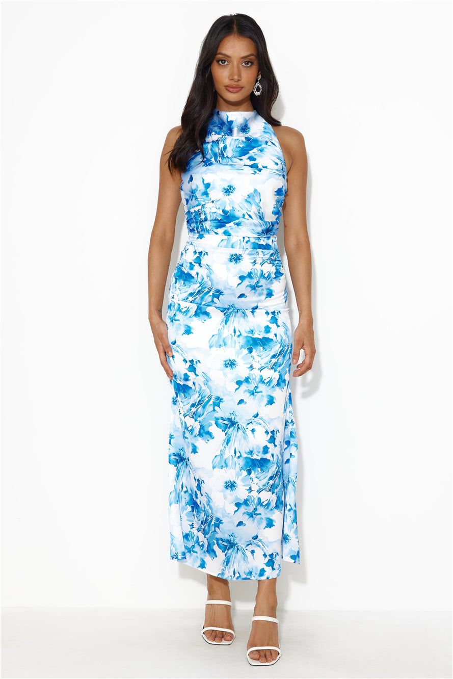 Beauty Of Fiji Satin Maxi Dress Blue sold by Hello Molly