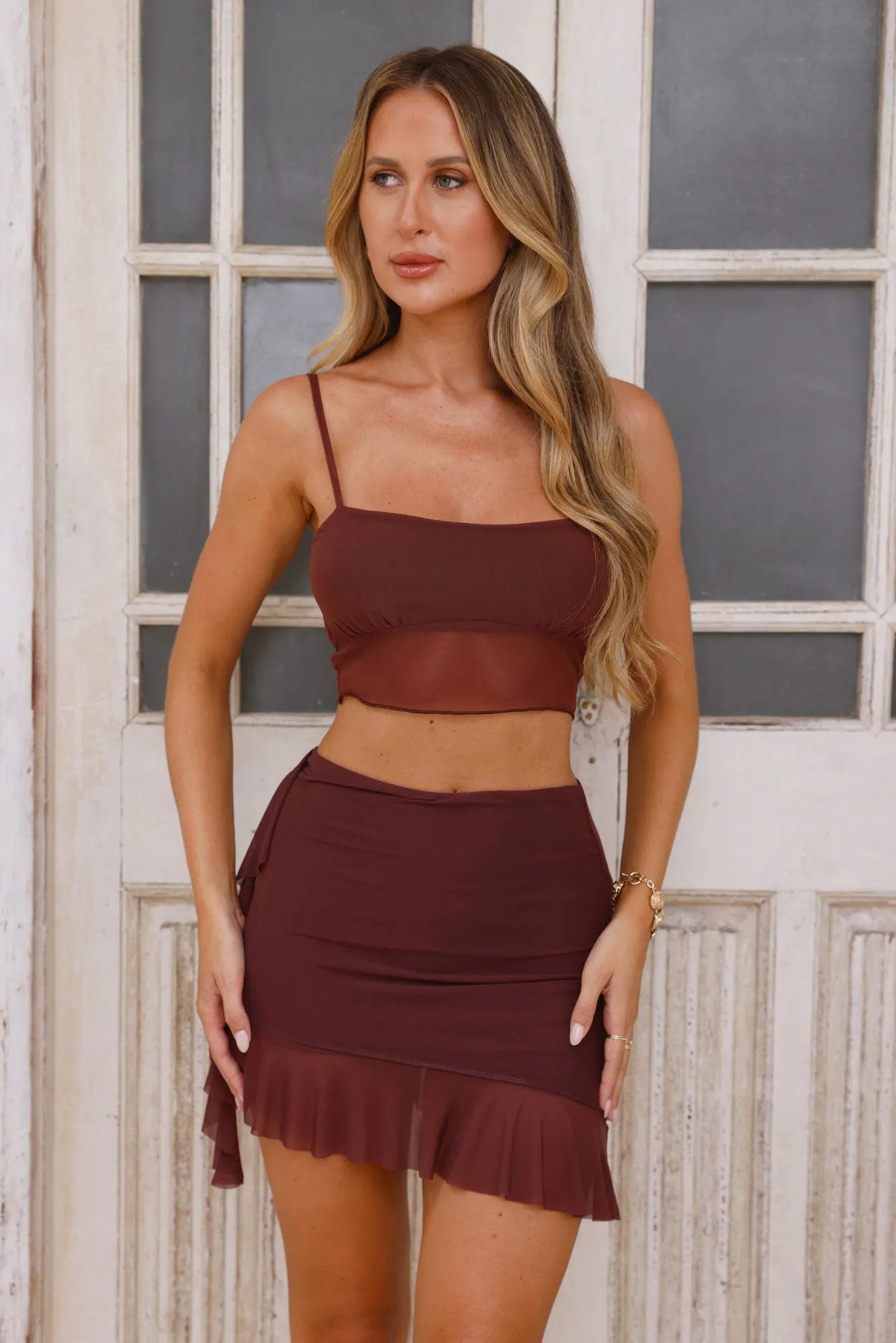 No Secrets Mesh Crop Top Chocolate sold by Hello Molly product image thumbnail 2