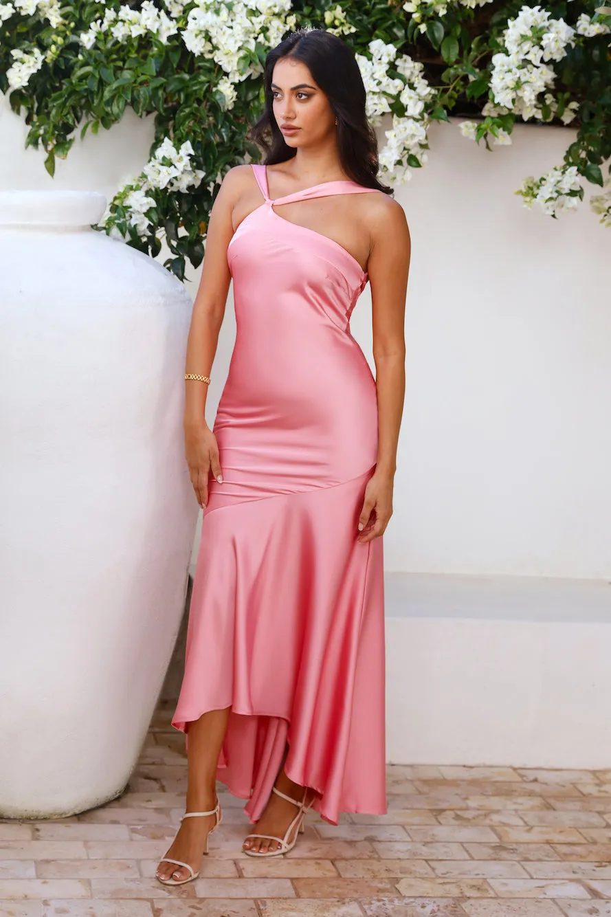 Romantic Affair Satin One Shoulder Maxi Dress Pink sold by Hello Molly product image thumbnail 4