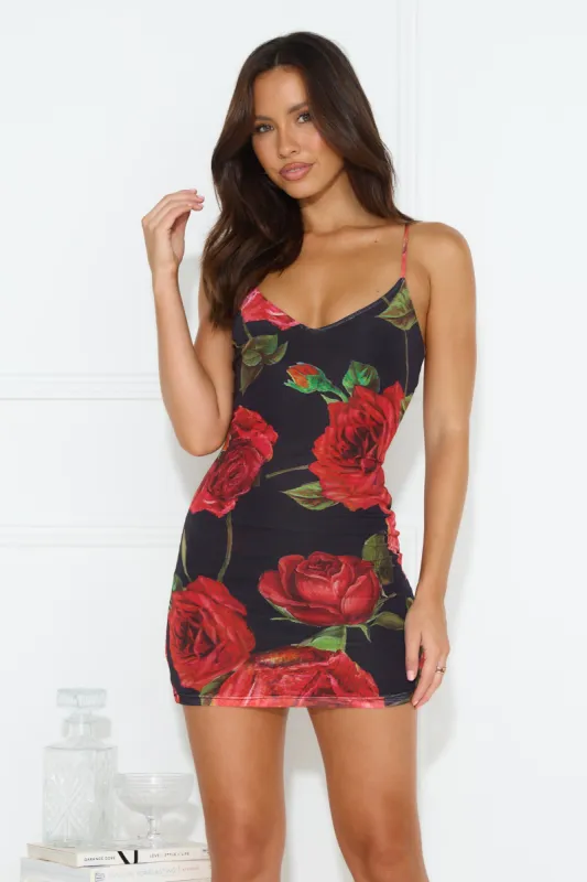 Vivid Rose Mesh Mini Dress Black sold by Hello Molly