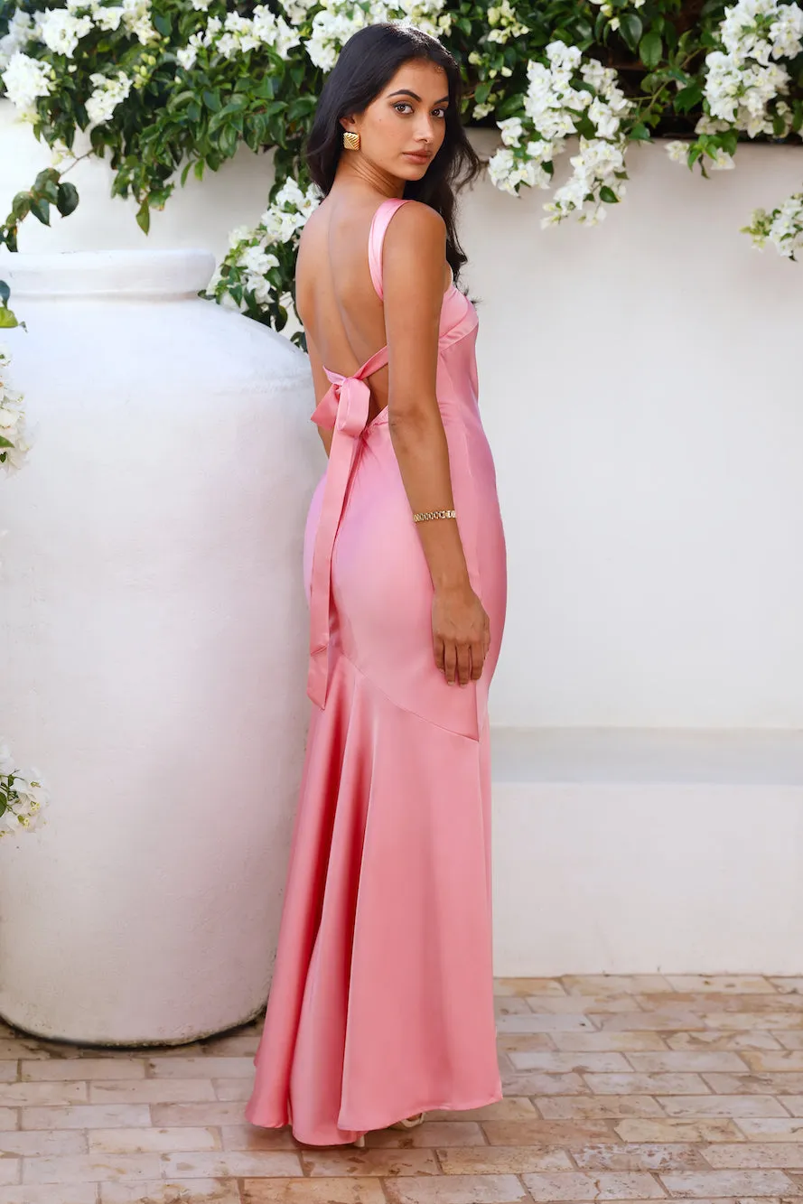 Romantic Affair Satin One Shoulder Maxi Dress Pink sold by Hello Molly product image thumbnail 5