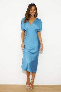 Wedding To Attend Satin Maxi Dress Blue sold by Hello Molly
