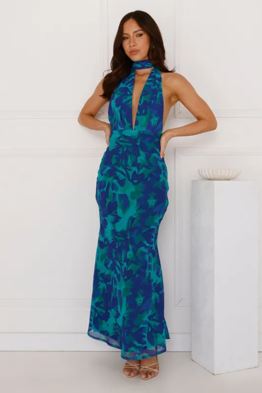 Aquamarine Dreams Halter Maxi Dress Blue sold by Hello Molly