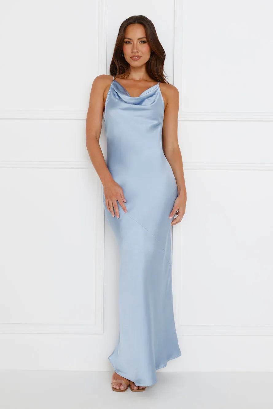 Soft Beauty Satin Maxi Dress Blue sold by Hello Molly
