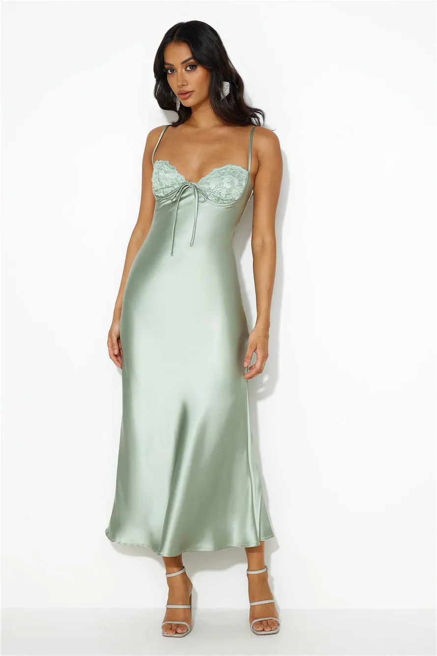 Stylist Things Satin Maxi Dress Sage sold by Hello Molly product image thumbnail 5