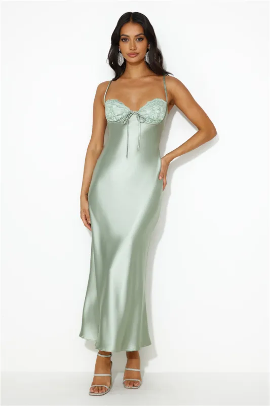 Stylist Things Satin Maxi Dress Sage sold by Hello Molly