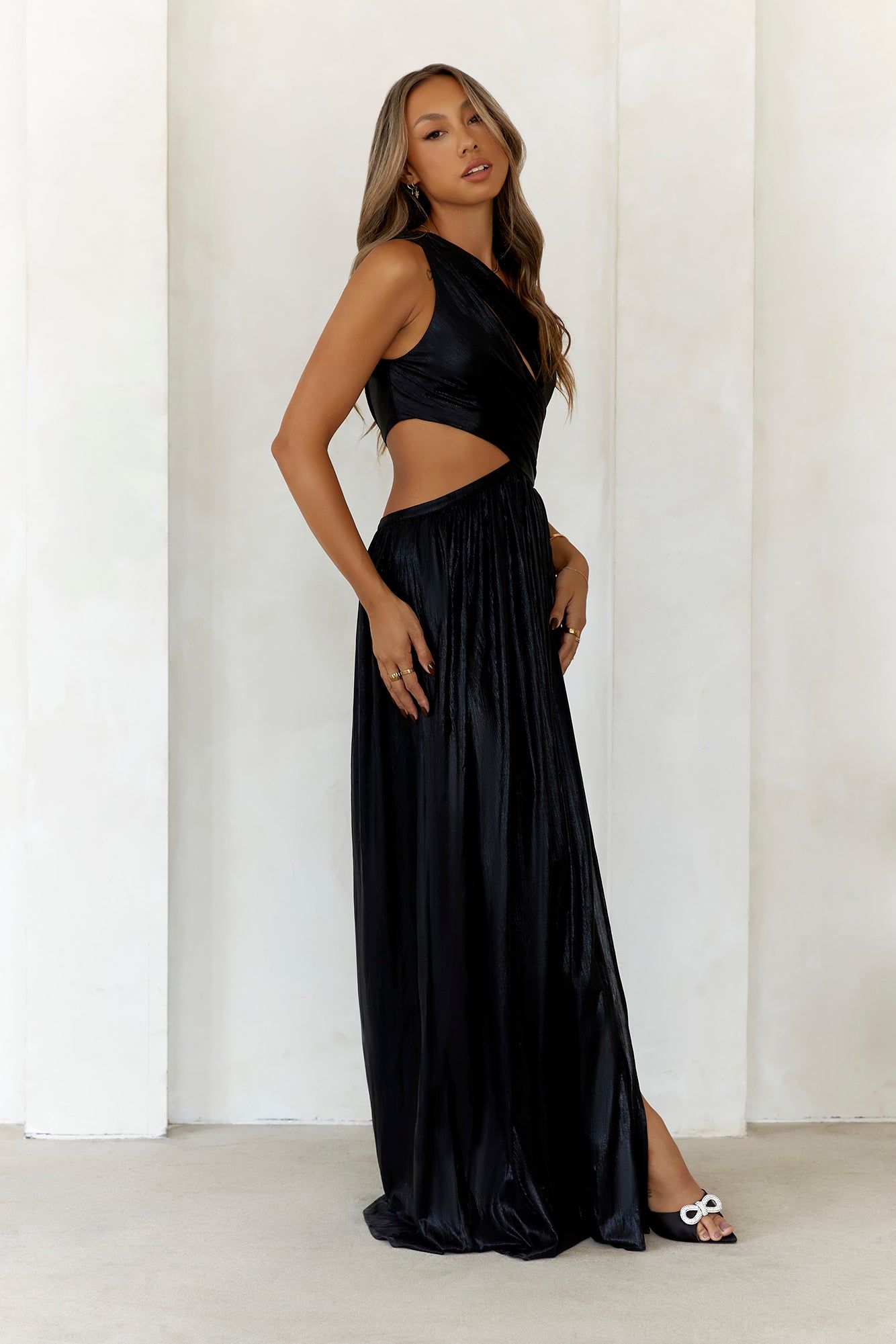 Iridescent Shimmer One Shoulder Maxi Dress Black sold by Hello Molly product image thumbnail 3