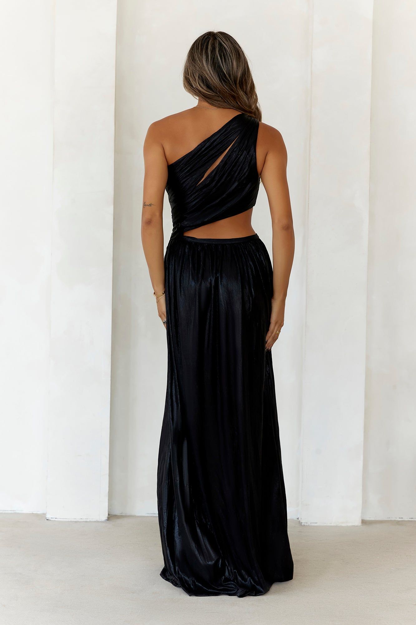 Iridescent Shimmer One Shoulder Maxi Dress Black sold by Hello Molly product image thumbnail 4