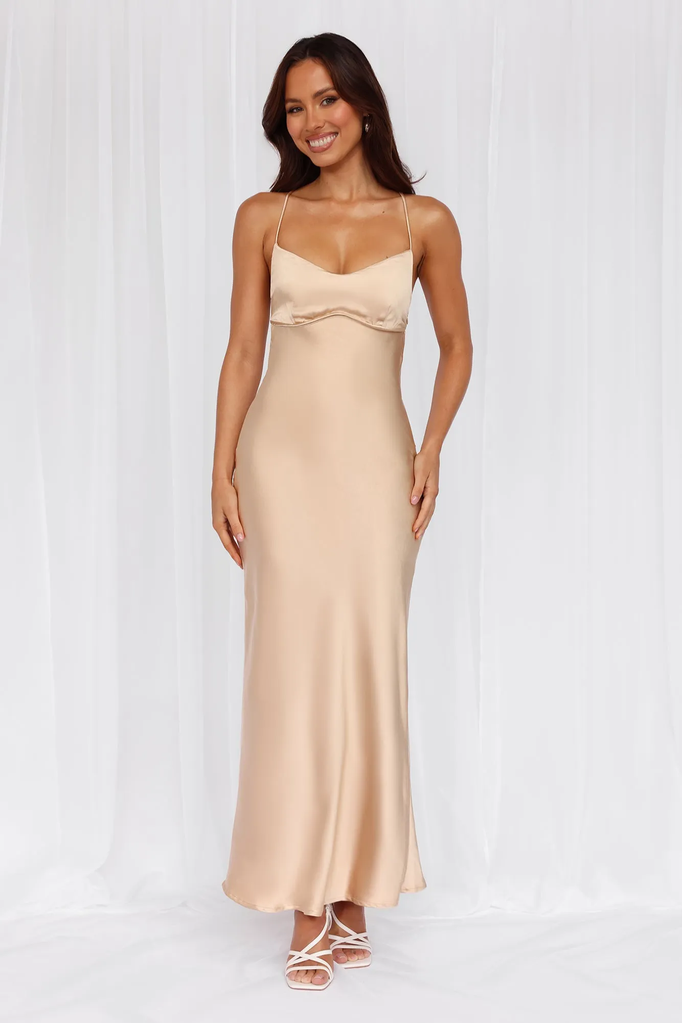 HELLO MOLLY The Samara Satin Maxi Dress Champagne sold by Hello Molly product image thumbnail 4