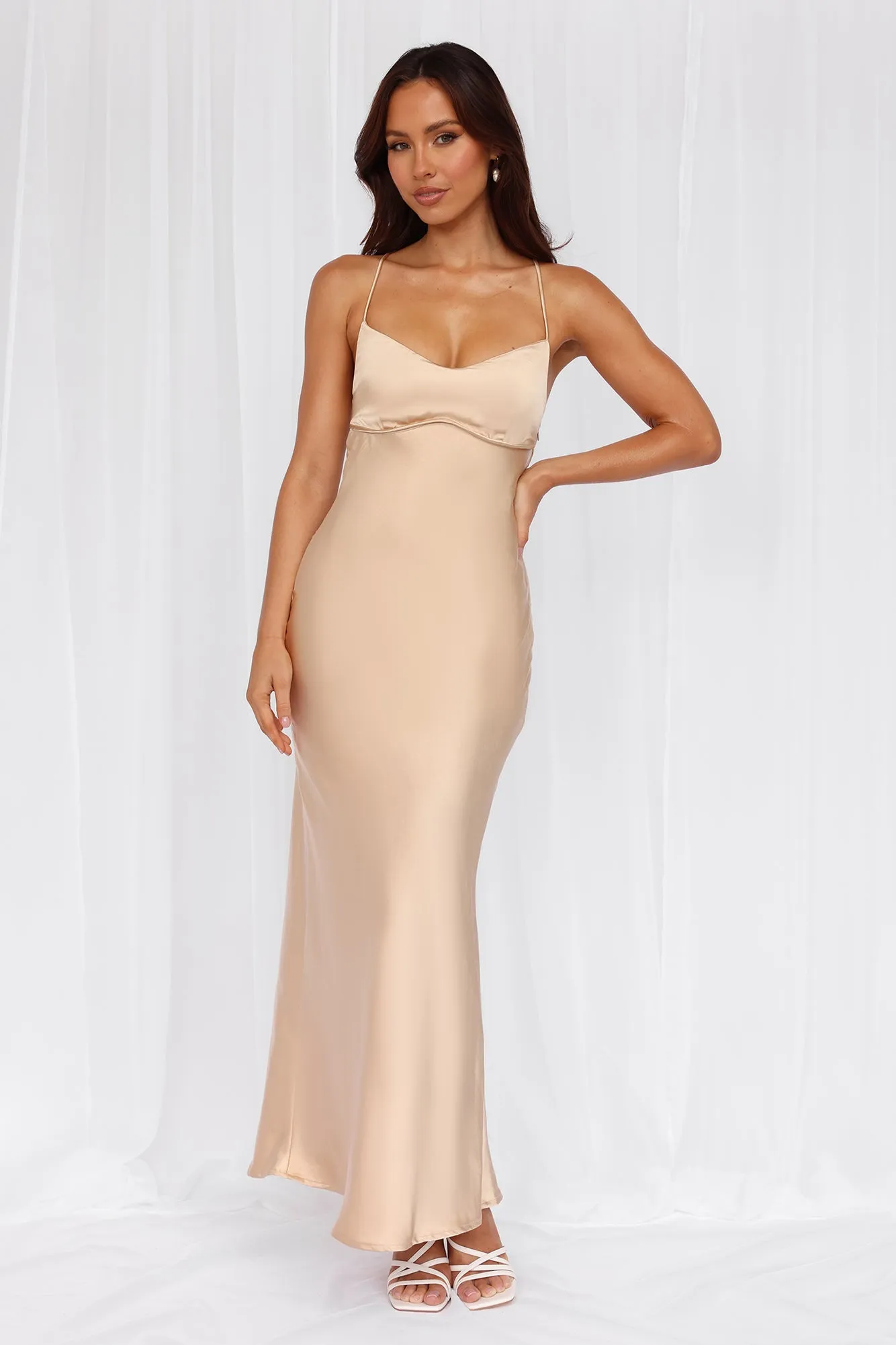 HELLO MOLLY The Samara Satin Maxi Dress Champagne sold by Hello Molly