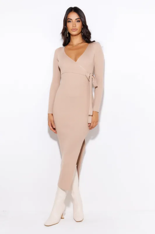 Season Style Ribbed Midi Dress Beige sold by Hello Molly