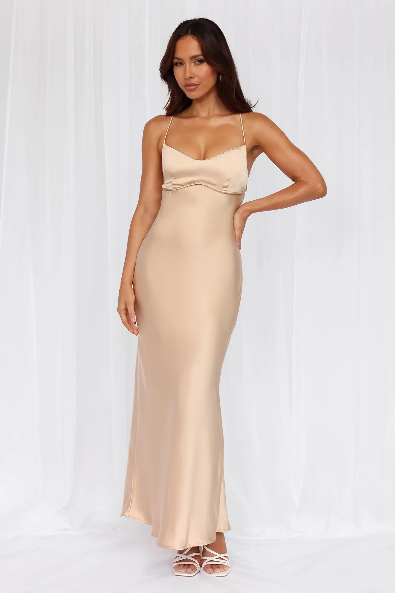 HELLO MOLLY The Samara Satin Maxi Dress Champagne sold by Hello Molly product image thumbnail 5