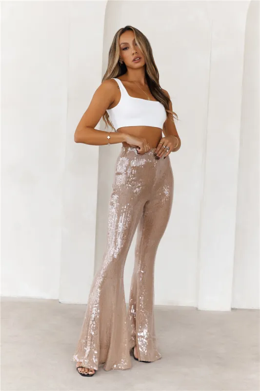 Grooving Sequin Wide Leg Pants Beige sold by Hello Molly