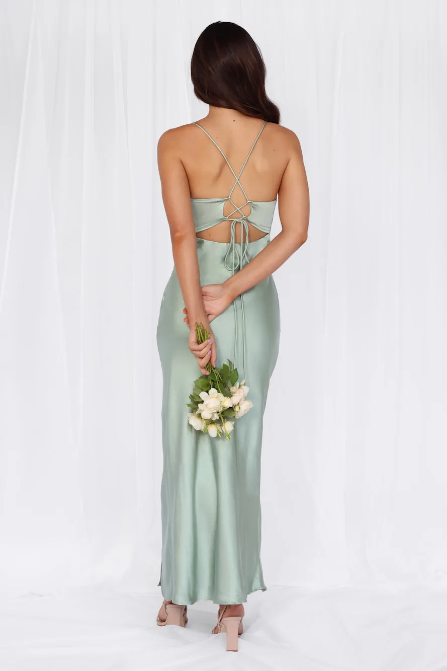 HELLO MOLLY The Sophia Satin Maxi Dress Sage sold by Hello Molly product image thumbnail 4