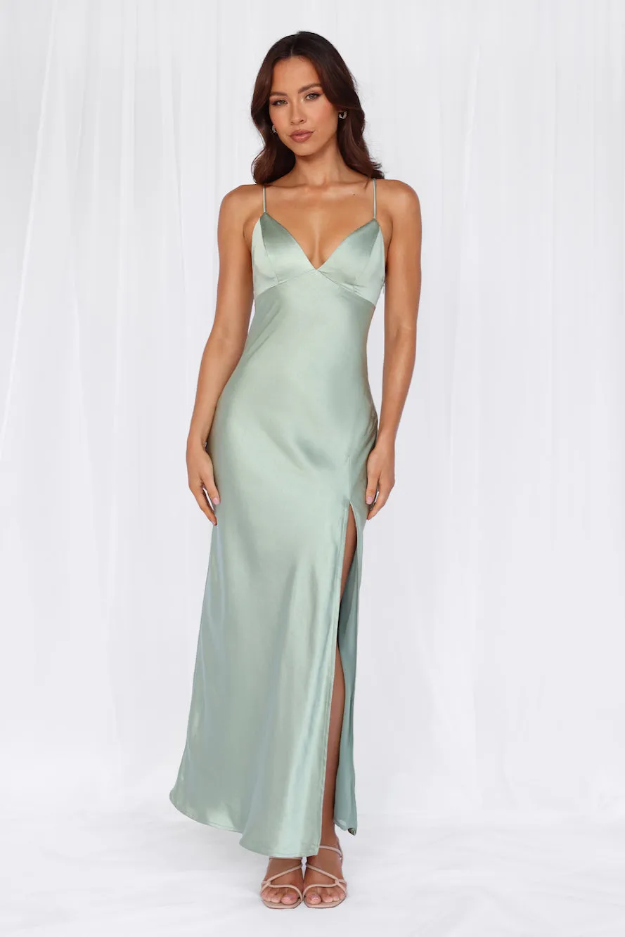HELLO MOLLY The Sophia Satin Maxi Dress Sage sold by Hello Molly