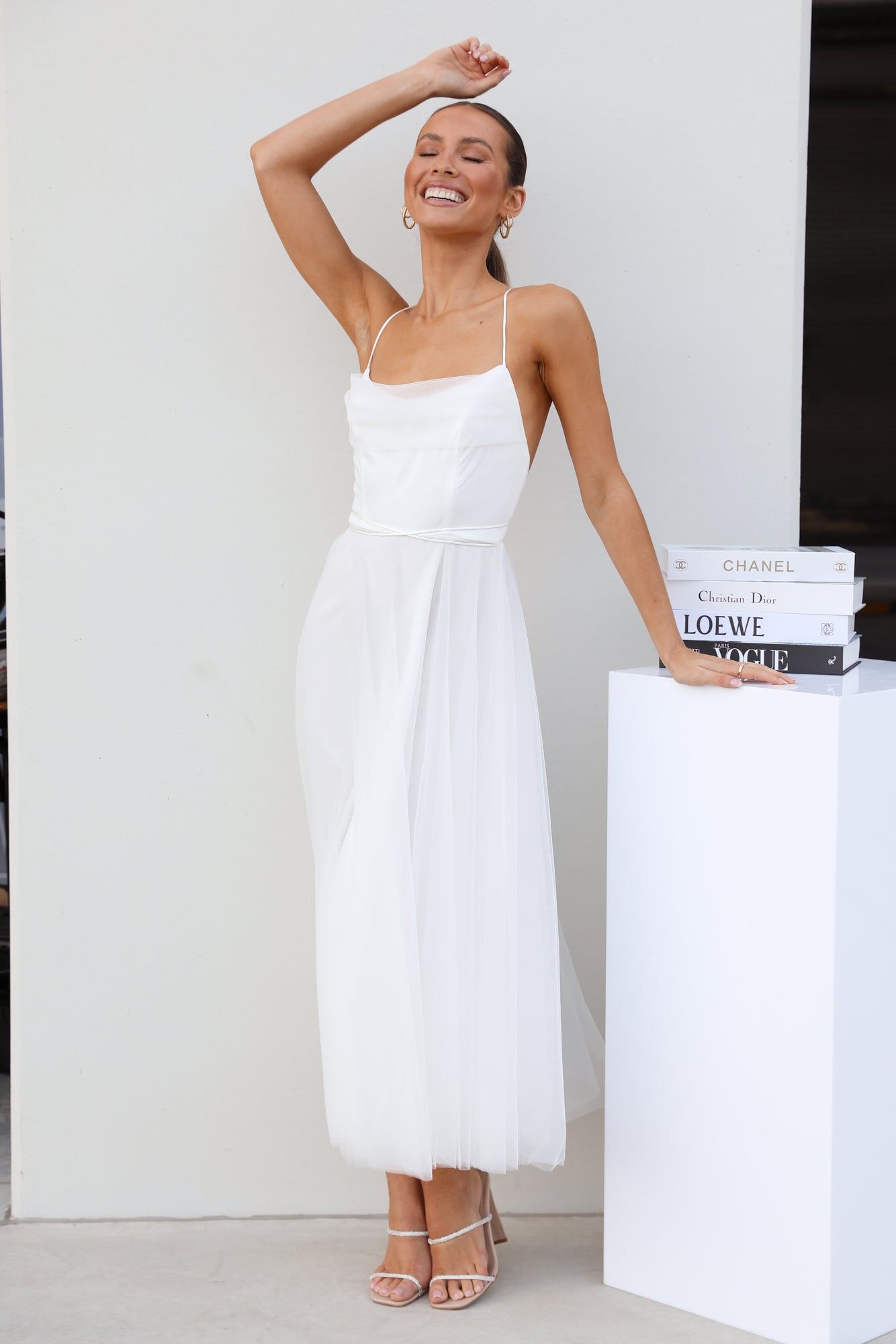 Signal My Way Tulle Midi Dress White sold by Hello Molly