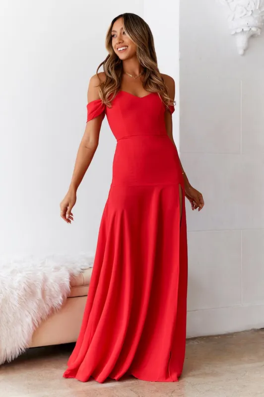 DEAR EMILIA Blushing Cinderella Maxi Dress Red sold by Hello Molly