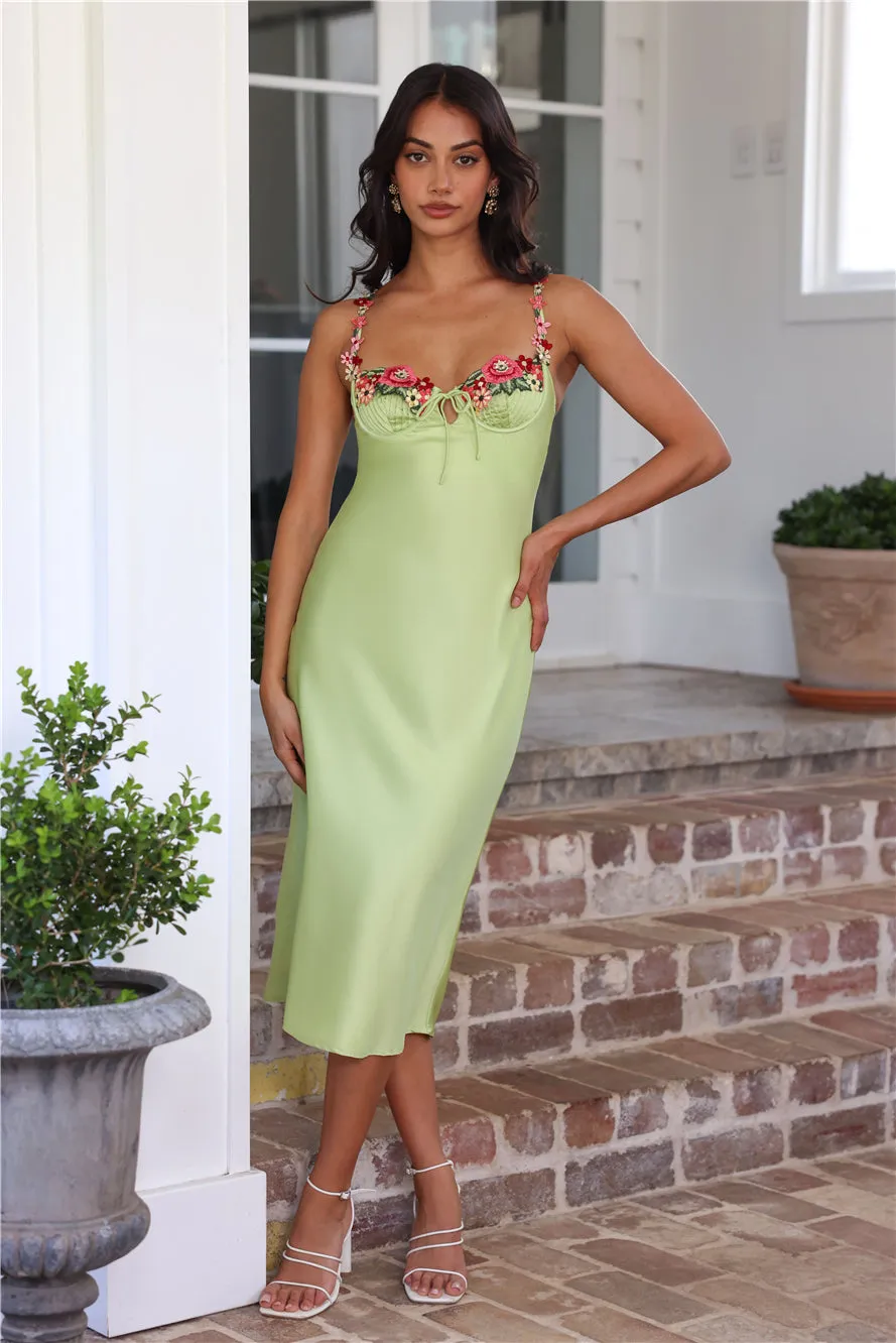 Blooming Relationship Satin Midi Dress Green sold by Hello Molly product image thumbnail 3