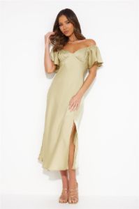 Romance In The Air Satin Midi Dress Matcha sold by Hello Molly