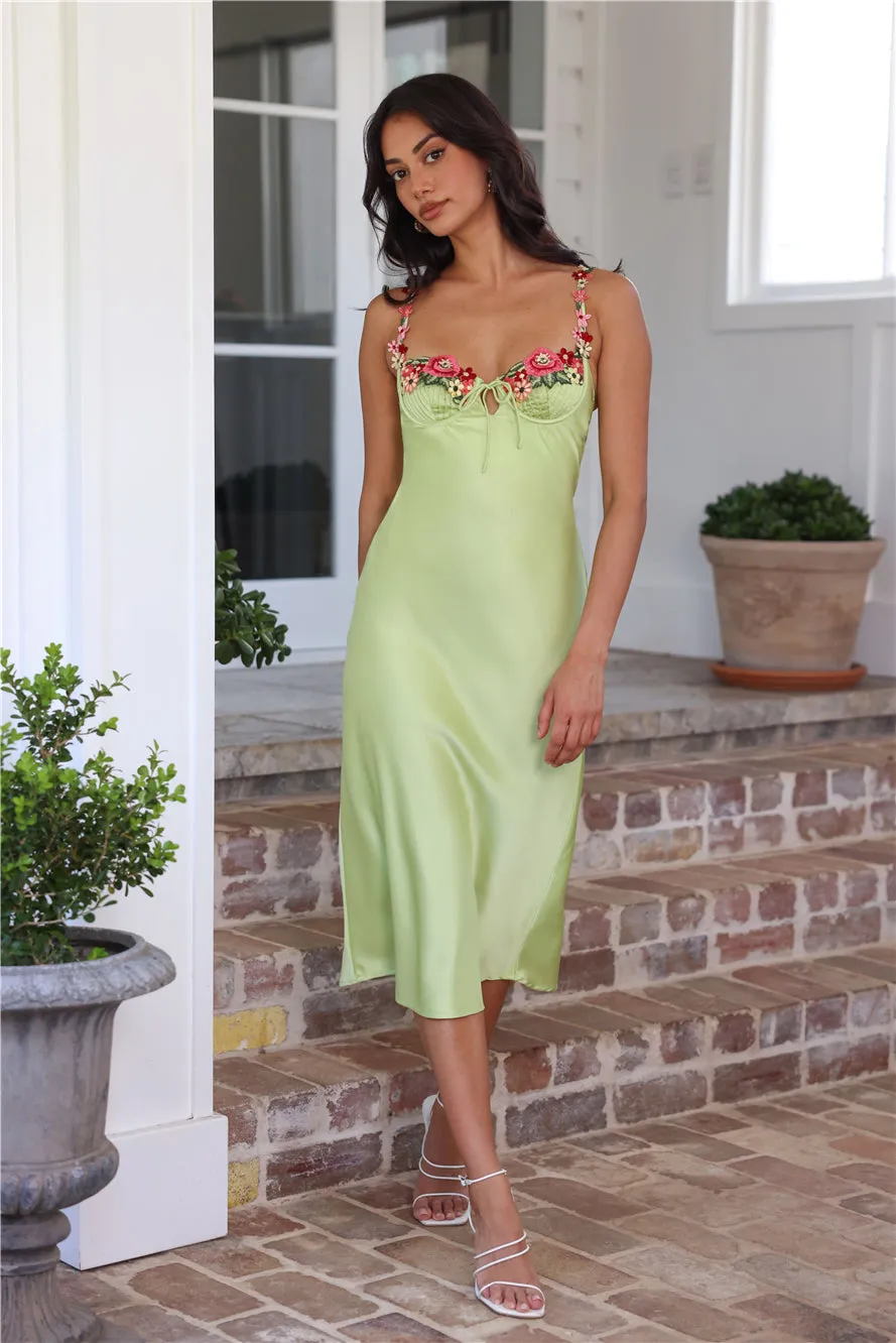 Blooming Relationship Satin Midi Dress Green sold by Hello Molly product image thumbnail 4